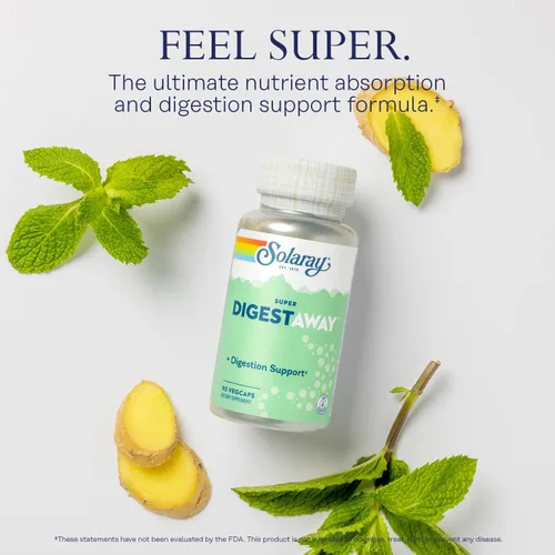 Vista 3 de SOLARAY Enzimas digestivas Super Digestaway - Pancreatina, papaína, jengibre, pepsina, betaína HCl, aloe vera y más - Apoyo a la digestión