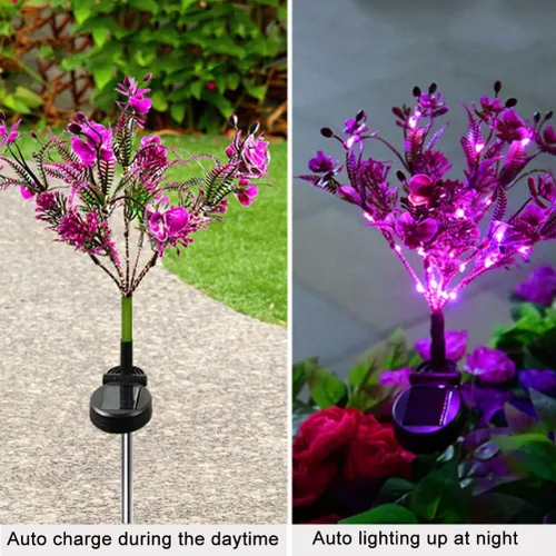 Vista 4 de Aolyty Luces solares decorativas para jardín al aire libre, paquete de 2 luces solares Phalaenopsis de flores, impermeables, IP65, luces solares