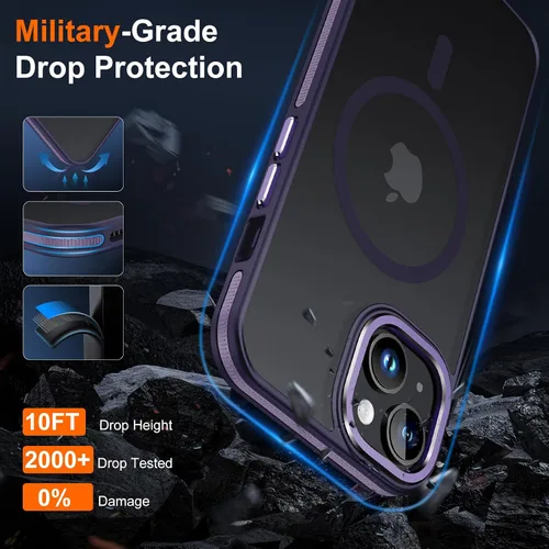 Vista 4 de JAME - Funda para iPhone 15 con 2 protectores de pantalla de vidrio templado [Compatible con Magsafe][Protección de grado militar] Funda delgada a