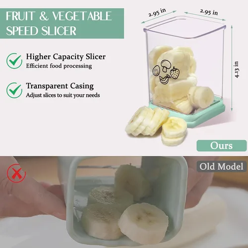 Vista 3 de Rebanador de Copa, Rebanador de Fresas y Plátanos de Acero Inoxidable, Cortador Rápido de Frutas con Placa de Empuje, Para Hacer Ensaladas Cian