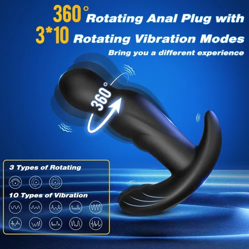 Vista 2 de Masajeador de próstata giratorio de 360°, juguete sexual masculino con 3 modos de rotación y 10 modos de vibración, vibrador de tapón para mujeres
