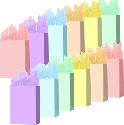 Vista 8 de Larcenciel Bolsas de regalo de Pascua con asas, 6 piezas de recuerdos de fiesta de huevos, bolsas de regalo coloridas únicas para fiestas
