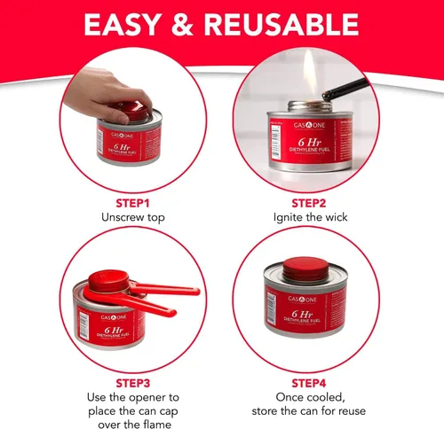 Vista 3 de Gas One Paquete de 12 combustible para rozar 6 horas, calentador de alimentos para platos de bufé, combustible reutilizable seguro para líquidos
