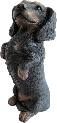 Vista 7 de Sandicast Escultura de perro salchicha negro liso de tamaño medio, sentado