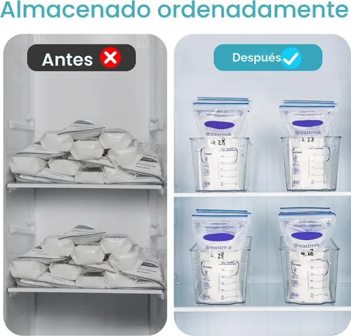 Vista 3 de Vtopmart Juego de 4 recipientes de almacenamiento para leche materna, contenedores organizadores transparentes para congelador y refrigerador