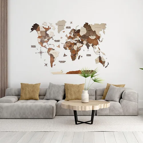 Vista 7 de AWESOMETIK Mapa del mundo de madera 3D multicolor 3D, mapa de madera del mundo, fácil instalación con cinta de doble cara, incluye complementos
