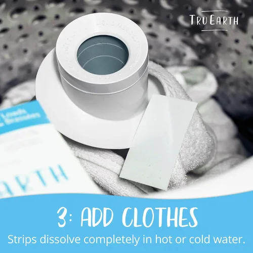Vista 6 de Tru Earth Detergente seco compacto para ropa – hasta 128 cargas (64 hojas) – Sin parabenos – Detergente sin líquido original Eco-Strip, viajes, lino