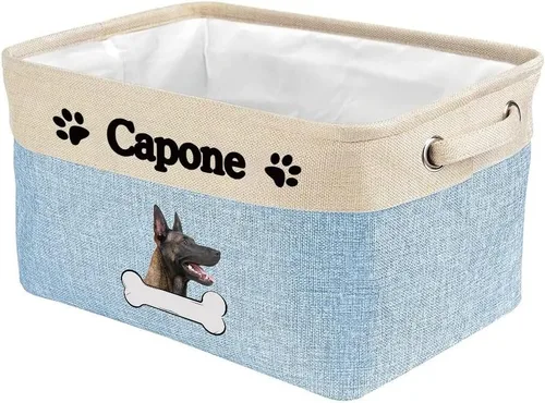Vista 46 de Cesta de almacenamiento decorativa personalizada para cachorros, caja de juguetes rectangular de tela con 2 asas para organizar armario, garaje Azul
