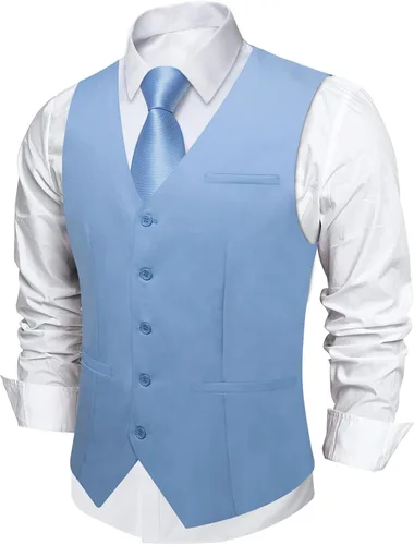 Vista 13 de DiBanGu Chaleco de traje para hombre Vestido formal de negocios Light Khaki