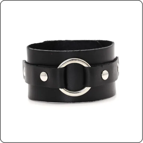 Vista 2 de Pulsera de cuero ancha con patrón de círculo punk rock