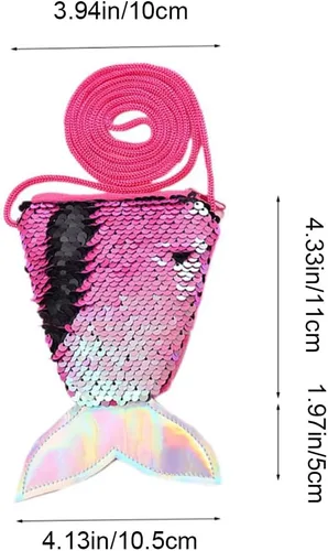 Vista 5 de ZBJBinCH Monedero con forma de cola de sirena, bolsa cruzada con lentejuelas con purpurina para mujeres y niñas, almacenamiento de monedas, Femenino