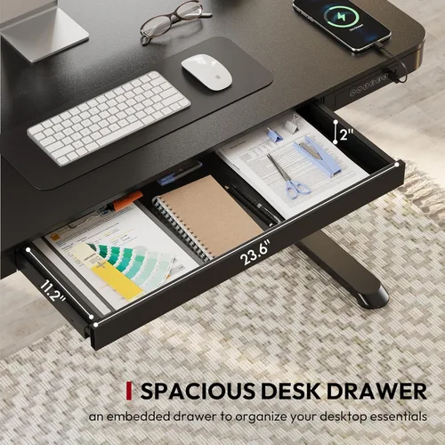 Vista 6 de SANODESK Escritorio eléctrico de una pieza ajustable en altura con cajón Negro