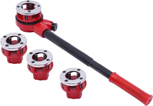 Vista 5 de Kit de enhebrador de tubería de trinquete, roscado manual de tubería de corte de hilo de acero, fontanero BSPT de 1/2''-1-1/4'' con estuche