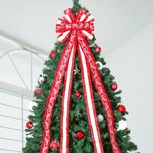 Vista 3 de Decoración para Árbol de Navidad, Lazo para Corona Navideña, 52 * 13 pulgadas, Adorno Grande con Patrón de Muletas para Decoración de Árbol