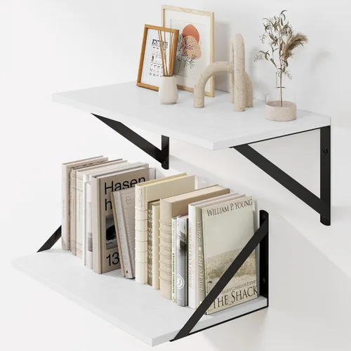 Vista 19 de Heimlove - Estantes flotantes negros profundos para pared, juego de 2 estantes de pared de madera de 16 pulgadas de ancho x 8 pulgadas