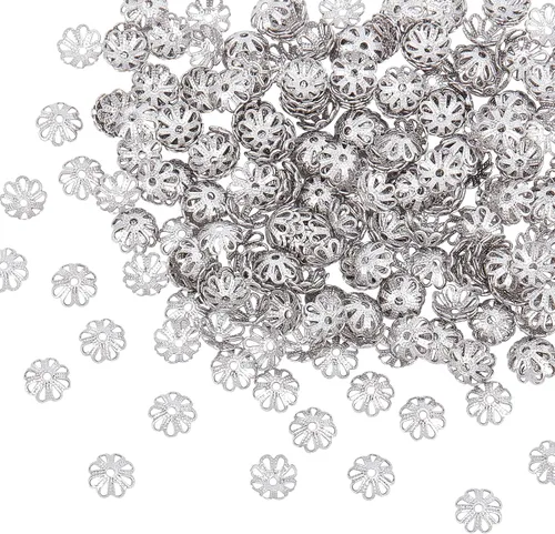 Vista 7 de UNICRAFTALE 300 cuentas espaciadoras de acero inoxidable con agujero de 0.039 pulgadas (0.039 in), cuentas espaciadoras de flores de varios pétalos