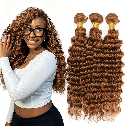 Vista 234 de P4613 Cabello humano rizado onda profunda marrón y paquetes mixtos 8 10 12 P4613 Ombre Marrón-Rubio-DP