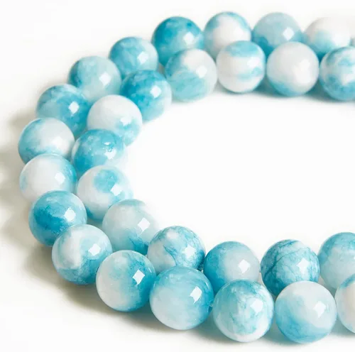 Vista 14 de 60 piezas de cuentas de aguamarina natural de 6 mm, cuentas de piedras preciosas redondas sueltas para hacer joyas
