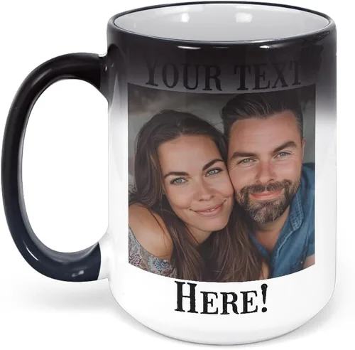 Vista 16 de Taza de café de cerámica negra personalizada de 11 onzas con texto, mensaje, tu texto aquí, nombre, DYE Taza para Cafe personalizadas, con foto