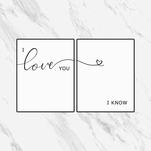 Vista 4 de I Love You I Know, decoración sobre la cama, juego de 2 impresiones, arte sobre la cama, letreros sobre la cama, impresión romántica con cita sobre