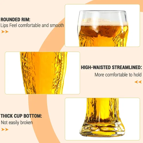 Vista 3 de MICHELY Beer Glasses Set of 4,Quality Glass Mugs with Elegant Design for Various Occasions