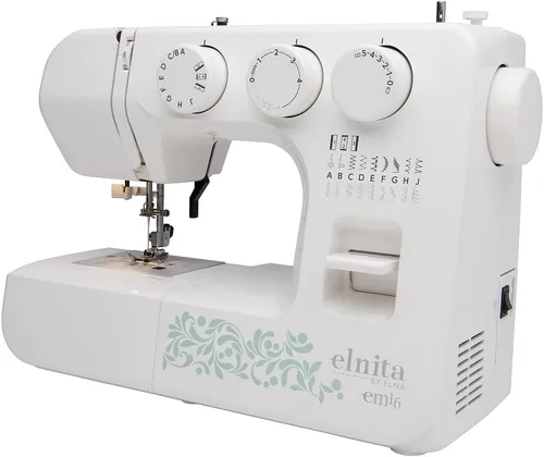 Vista 2 de Elnita EM16 - Máquina de coser mecánica con 16 puntadas, enhebrador de agujas integrado y brazo libre convertible; ligera y portátil para todas