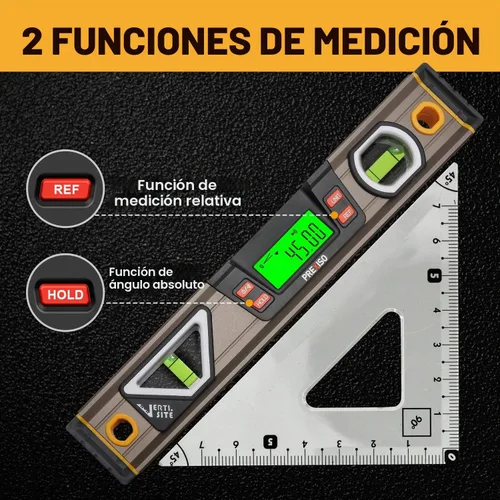Vista 3 de PREXISO Nivel Digital, 11.5'', Inclinación Angular con Pantalla LCD, Inclinómetro de Burbuja Electrónico de 360°, Burbuja de Nivel Vertical