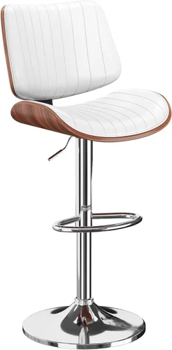 Vista 30 de Juego de 1 taburetes de bar giratorios de madera curvada ajustables para encimera de cocina, moderna silla de bar tapizada de piel sintética
