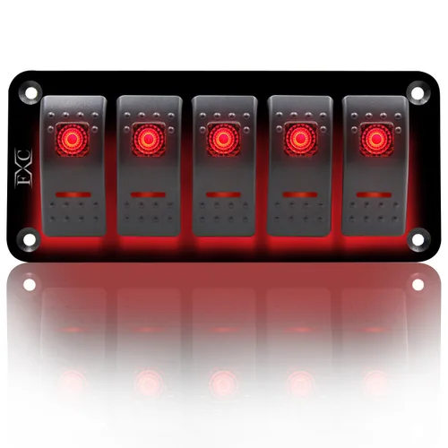 Vista 18 de FXC Interruptor basculante Panel de aluminio 2 Gang Interruptores de palanca Dash 5 Pin ON/OFF 2 LED retroiluminado para barco coche azul marino