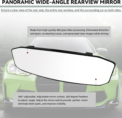 Vista 4 de NTNEV Espejo retrovisor grande de 12 pulgadas x 3.5 pulgadas, espejo retrovisor panorámico antirreflejos de gran angular, espejo retrovisor