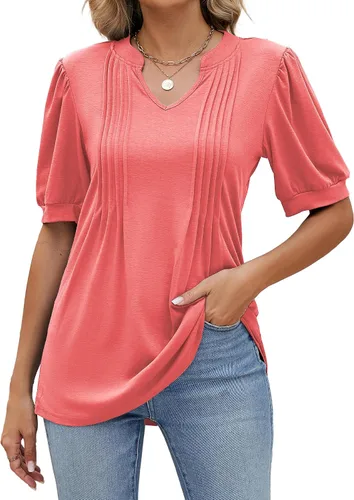 Vista 8 de Camisetas de verano con cuello en V para mujer, de manga corta, estilo casual, a la moda Negro