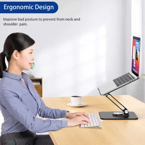 Vista 4 de BESIGN LSX7 - Soporte para laptop con base giratoria de 360°, elevador ergonómico ajustable para portátil, soporte plegable para computadora Negro