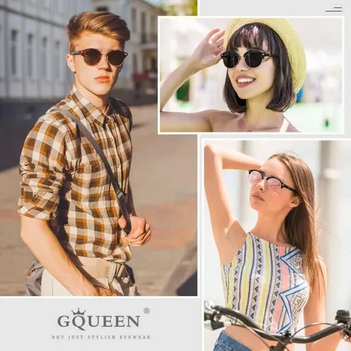 Vista 2 de GQUEEN GQO6 - Anteojos de sol polarizados clásicos con armazón de cuerno, anteojos semi desprovistos de armazón clásicos para hombres y mujeres