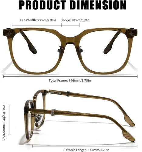 Vista 4 de Chicid Gafas cuadradas de gran tamaño con bloqueo de luz azul para mujeres Marco verde A01/lente transparente