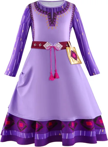 Vista 7 de ZEROGOO Disfraz de Asha para niñas, vestido de princesa morado para Halloween, fiesta de disfraces