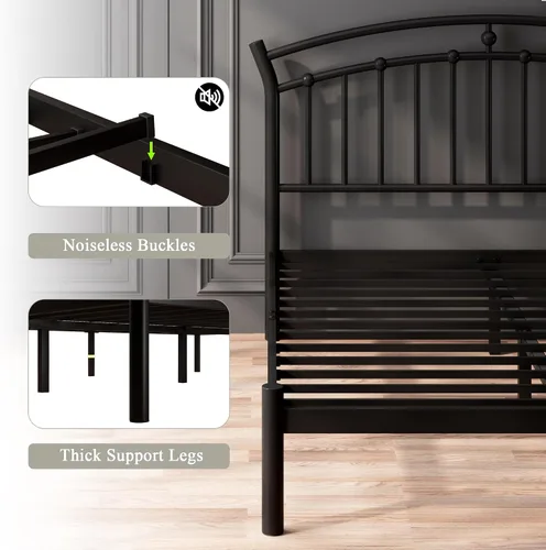 Vista 5 de Feonase - Estructura de cama completa en negro, estructura de cama de metal resistente con 13 láminas de acero endurecido, almacenamiento de 12