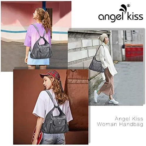 Vista 3 de Angel Kiss Purses and Handbags for Women Washed Vegan Leather Crossbody Hobo Satchel Shoulder Mutipocket Tote Purse