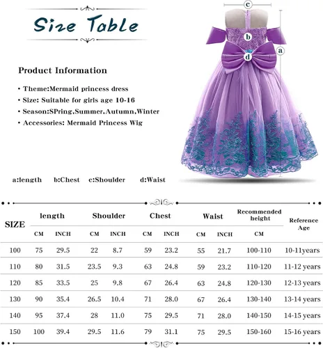 Vista 3 de keaiyouhuo Vestido de princesa sirena 3-13T para niñas disfraz de cosplay vestido de fiesta de cumpleaños peluca roja