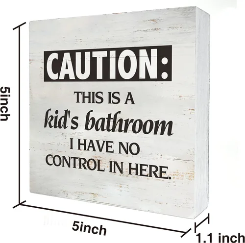 Vista 2 de Cita de baño para niños Precaución This Is a Kid Baño Caja Madera Letrero