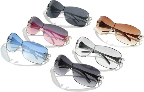 Vista 6 de Gafas de sol envolventes para mujer, de gran tamaño, Y2k, lentes de sol degradados, lentes de sol para mujer