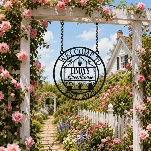 Vista 10 de Letrero de jardín personalizado con estaca, letrero de metal personalizado con nombre de jardín para exteriores, decoración de patio de flores