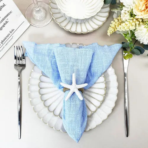 Vista 3 de WINGFISH Juego de 12 servilleteros de estrella de mar blanco a granel para decoración de mesa de comedor de playa costera, bonitos soportes