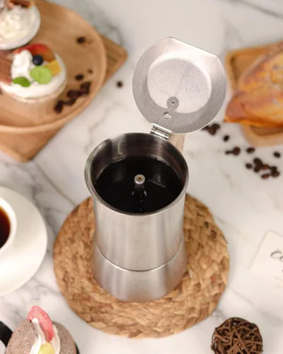 Vista 5 de Sivaphe - Cafetera espresso para estufa de acero inoxidable, capacidad de 9 tazas, olla moca de 450 ml, cafetera con filtro de acero y junta de 9