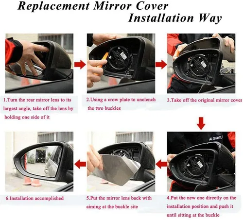 Vista 7 de Tapas de espejo de fibra de carbono real para VW Golf 6 MK6 GTI R20 2009-2013 Cubiertas de repuesto directo para espejo retrovisor, actualización