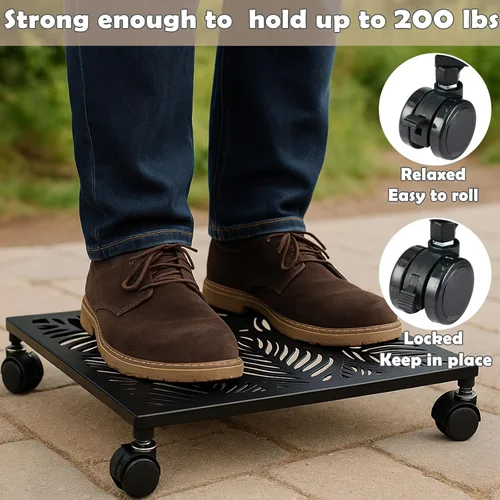 Vista 4 de Paquete de 1 carrito cuadrado de metal de 12 pulgadas con ruedas, soporte grande para plantas rodantes para interiores y exteriores, carrito