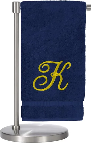 Vista 74 de Script R - Toalla de baño con monograma, regalo personalizado, 27 x 54 pulgadas, juego de 1 toalla bordada con texto dorado, 100% algodón turco Navy