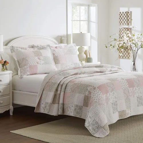 Vista 6 de Laura Ashley - Juego de edredón individual, ropa de cama reversible de algodón con funda a juego, decoración del hogar inspirada en parches