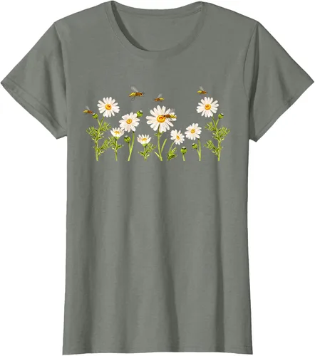 Vista 13 de Marguerites Daisy - Camiseta de verano con margaritas de jardín de flores, Negro, S