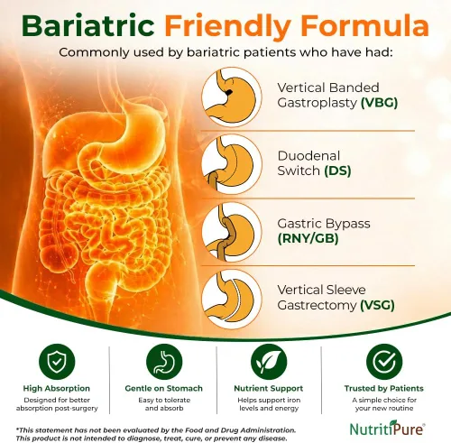 Vista 6 de Hierro carbonílico masticable de 65 mg con 270 mg de vitamina C – Tableta Bariátrica (no gomosa), sabor a naranja sin azúcar – Suplemento de hierro