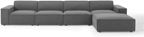 Vista 3 de Modway Restore - Sofá seccional tapizado de 5 piezas en color carbón